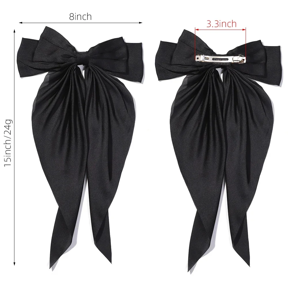 3Pcs Elegant Ribbon Bow Hair Clip Fashion  Simple Solid Color Satin Ponytail Bowknot Hairpins Barrettes Women Hair Accessories