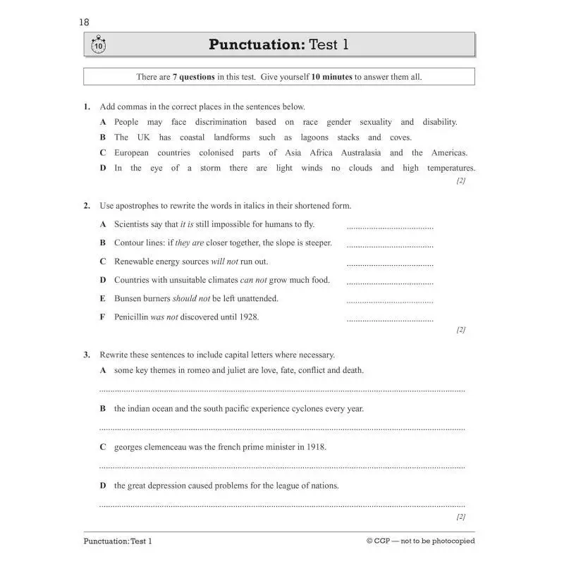 GCSE Spelling Punctuation And Grammar 10Minute Tests Includes Answers CGP Coordination Group Publications Ltd 9781837742035 Book