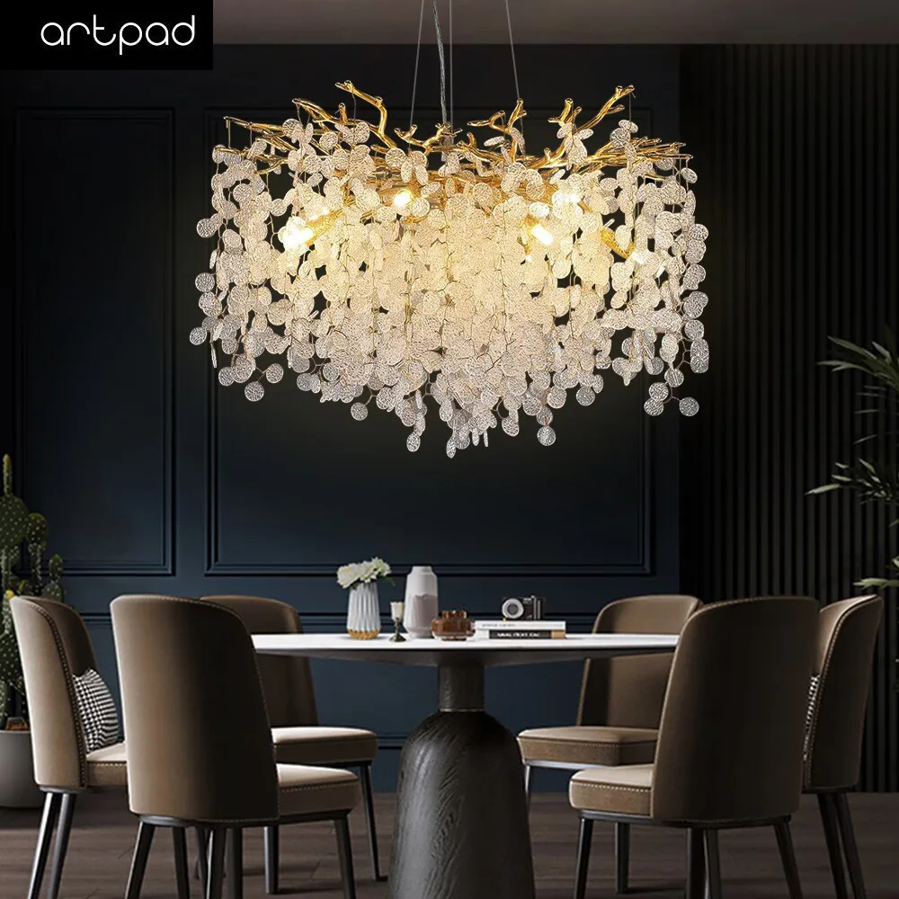 Artpad Crystal Chandelier Lighting Modern Luxury Chandelier Lamp Chandeliers Gold Sliver Fixtures for Dining Room