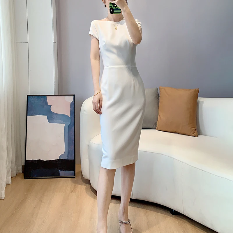 

Женское приталенное платье Ele Slim Fit с круглым вырезом и молнией, H-образный силуэт, весна-лето, модная рекомендация