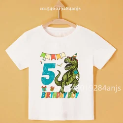 Camiseta con estampado de dinosaurio de dibujos animados para niño y niña, ropa bonita con nombre y número, regalo de cumpleaños, novedad