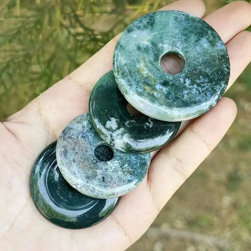 Donut Ring Green Moos Agate DIY Bead,30/40/50mm Natural Stone Beads for DIY Pendant Charm Necklace Bracelet Jewelry Making 1 Pcs - Image 4