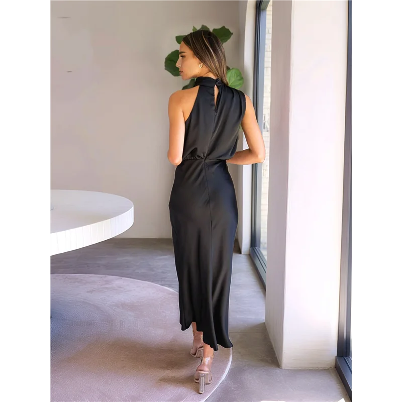 AOAO- فستان ستان صيفي للسيدات 2025 أنيق بدون أكمام ورقبة وهمية فساتين ماكسي لحفلات الكوكتيل #2