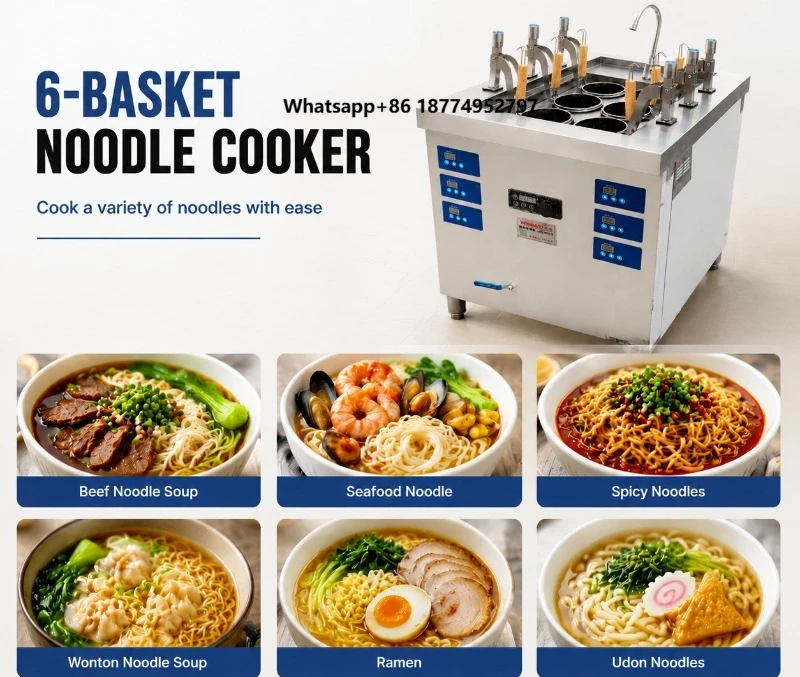 6 Basket Commercial Induction Noodle Cooker 8KW Stainless Steel Pasta Boiler Ramen Cooking Machine Independent Kitchen Equipment