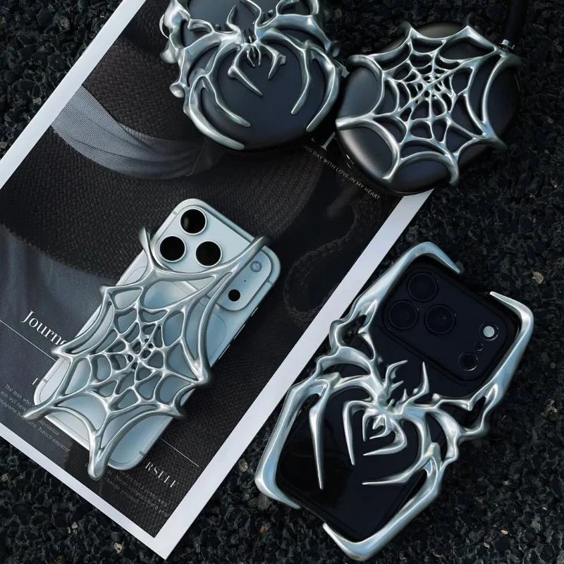 Liquid Spider Theme Phone Case Custom Original Handmade Hollow Out Creativity for Iphone Resin Hard Shell+TPU Soft Shell Durable