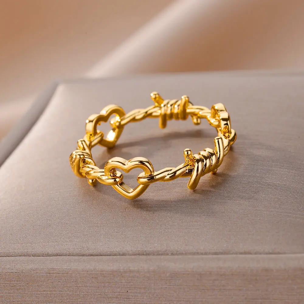 Stainless Steel Rings For Women Aesthetic Heart Gold Color Wedding Couple Ring Jewelry Vintage Accessories anillos mujer