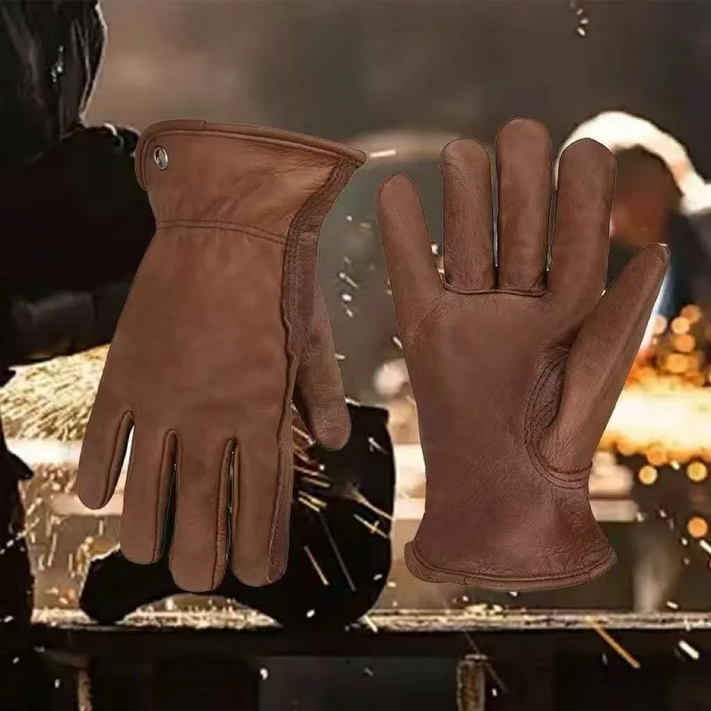 Top-Grain Cowhide Gloves Windproof Wear Resistant Four-Season Motorcycle Cycling Factory Garden Outdoor Protective Work Gloves