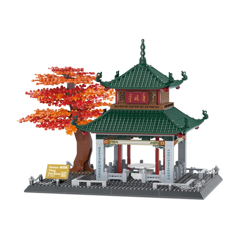 City Street View Chinese Architecture Aiwan Pavilion Building Blocks Assembly Construction Bricks Toys for Children Xmas Gifts