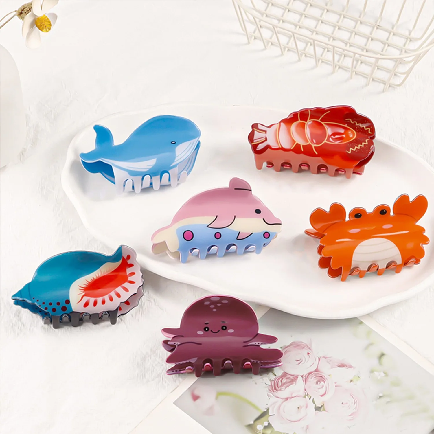 New Marine Life Series Claw Cute Cartoon Design with Conch Lobster Octopus Shape Crab Clip Female Hair Accessories