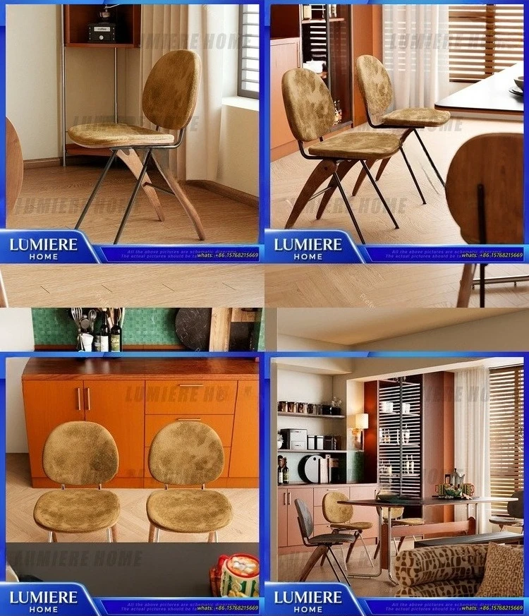 

Vintage Solid Wood Dining Chair with Back White Ash Metal Legs Retro Style Home Kitchen Cafe Seating Furniture for Dining Table