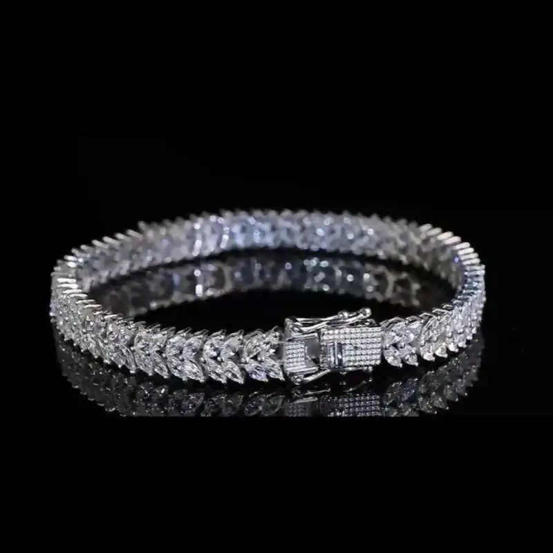 

Luxury 4mm Tennis Bracelet VVS Hiphop Marquise Shaped Wheat 925 Sterling Silver Sparkling Moissanite Bracelet