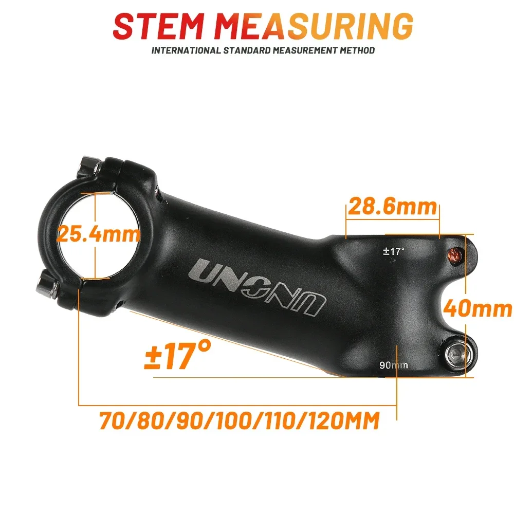 UNO Ultralight 17 Degree Bike Stem 25.4mm 70-120mm Bicycle Handlebar Stem MTB Power Parts Mountain Road Matte Black/silver Stem