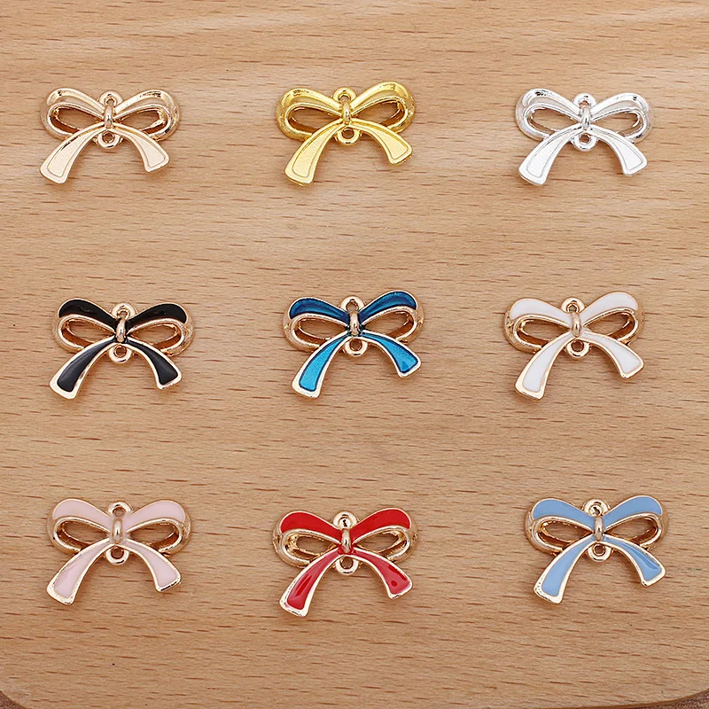 100 PCS DIY Accessories Metal Alloy Enamel Bowknot Pendant Connector For Jewelry Making Material