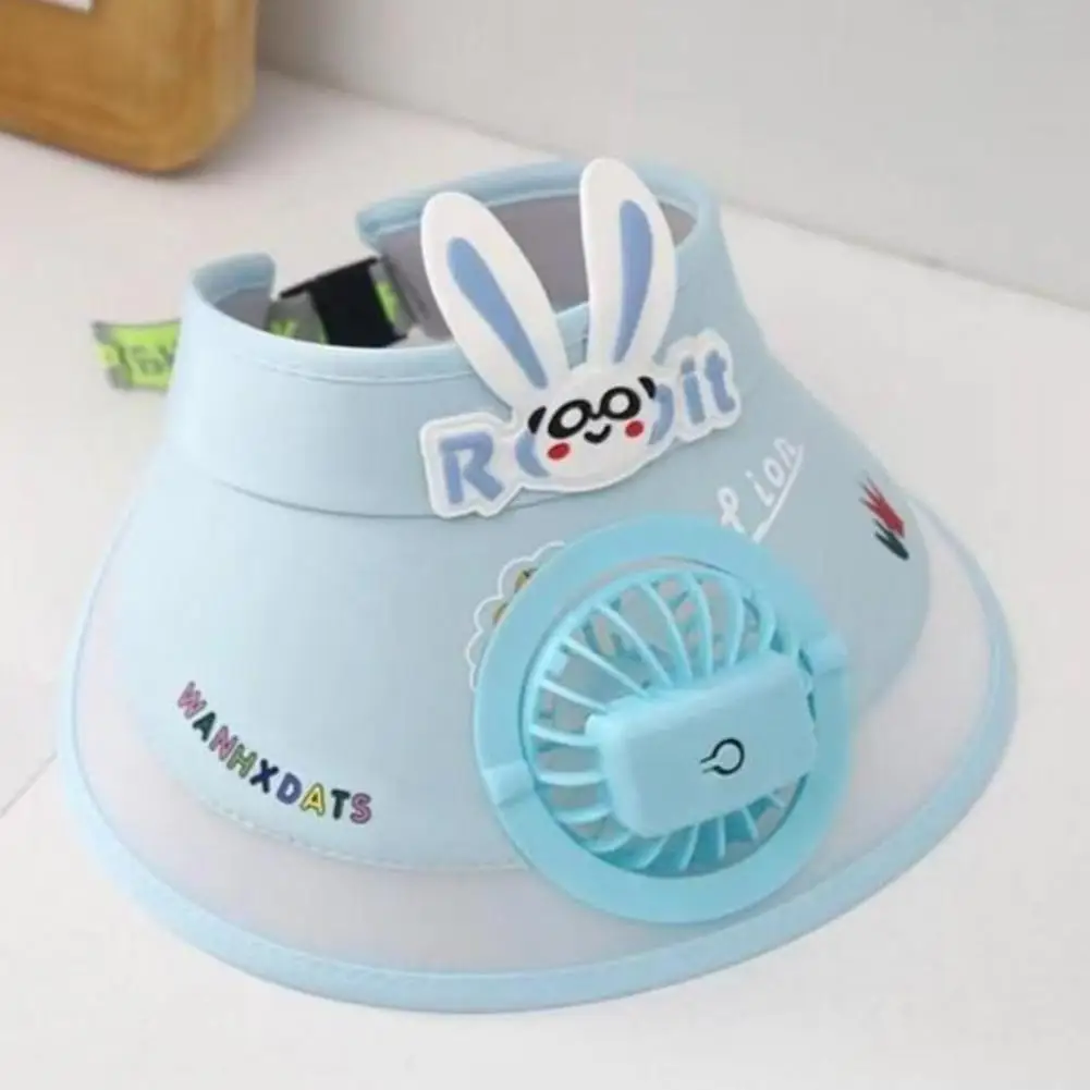 Kids Fan Sun Visor Hat Breathable Sun Hat Breathable Cartoon Bunny Sun Visor Hat with Rechargeable Fan Lightweight Uv for Kids