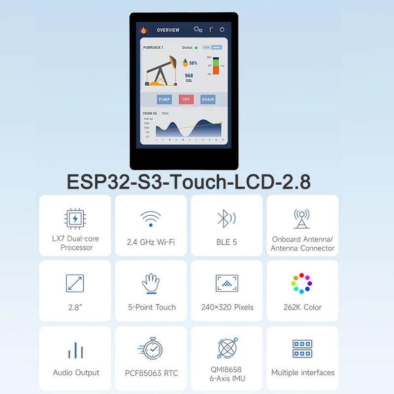 ESP32-S3 2.8Inch Touch Display Capacitive Touch 240x320 IPS Development Board WiFi & Bluetooth 32-Bit LX7 Dual-Core Processor