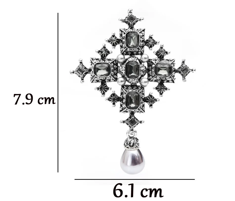 Vintage Barock Perle Kreuz Broschen Für Frauen Männer Exquisite Metall Strass Brosche Elegante Kleidung Pins Party Schmuck Geschenke – Detail 1