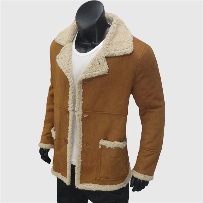 Winter Man\'s Jackets Thick Warm Lapel Fleece Jackets Man Lambswool Lined Fleece Faux Fur Wool Liner Biker Outerwears Male Cloth