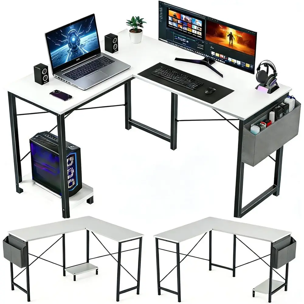 

Shaped Desk, 50 Inch Reversible Computer Desk Corner Gaming Table with CPU Stand amp Storage Bag, Sturdy Metal Frame PC Worksta