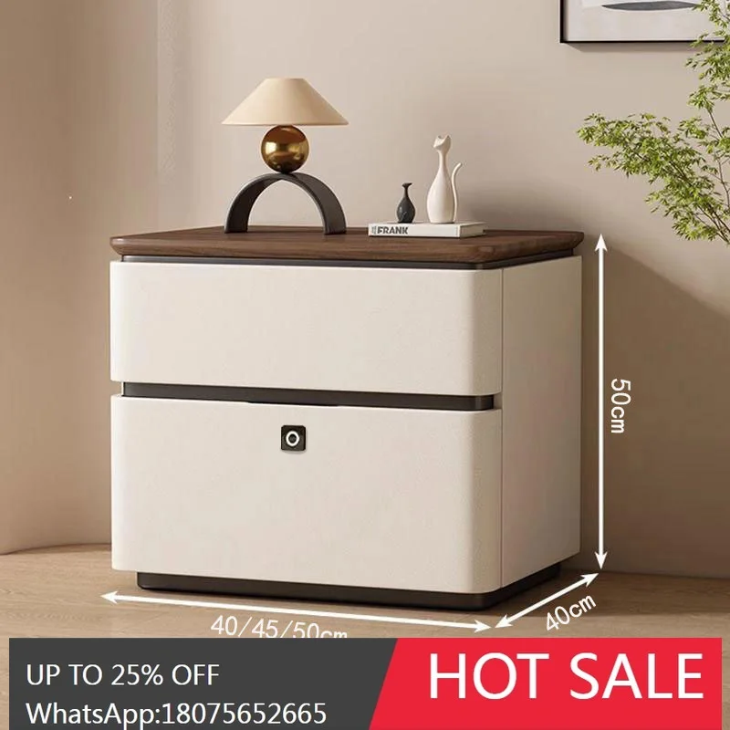 MJY Solid Wood Bedside Table with Fingerprint Lock Storage No Installation Needed Bedside Cabinet with Lock