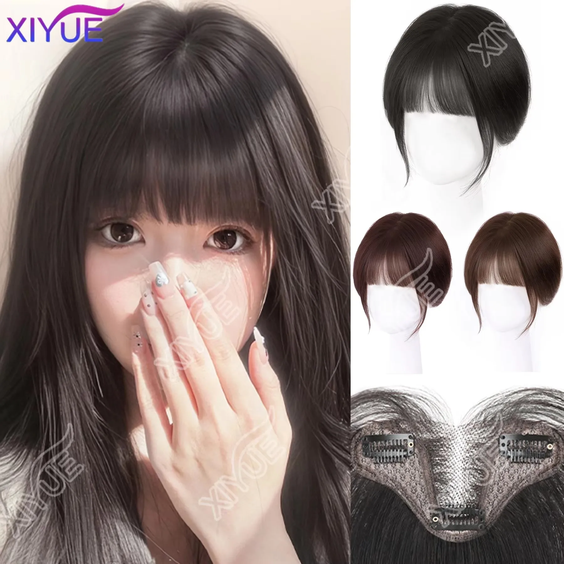 

Synthetic 3D Air Bangs Wig Female Natural Seamless High Temperature Hairpiece Head Top Replacement Cover White Hair Fake Bangs X