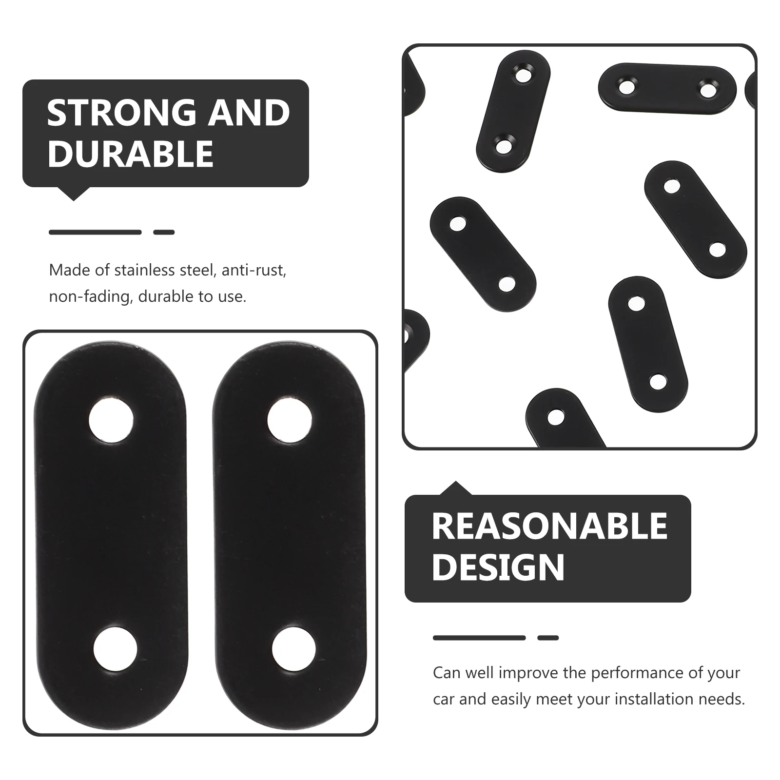 

20Pcs Black Metal Straight Brackets Stainless Steel Flat Mending Plates for Furniture Wood Cabinet Corner Mounting