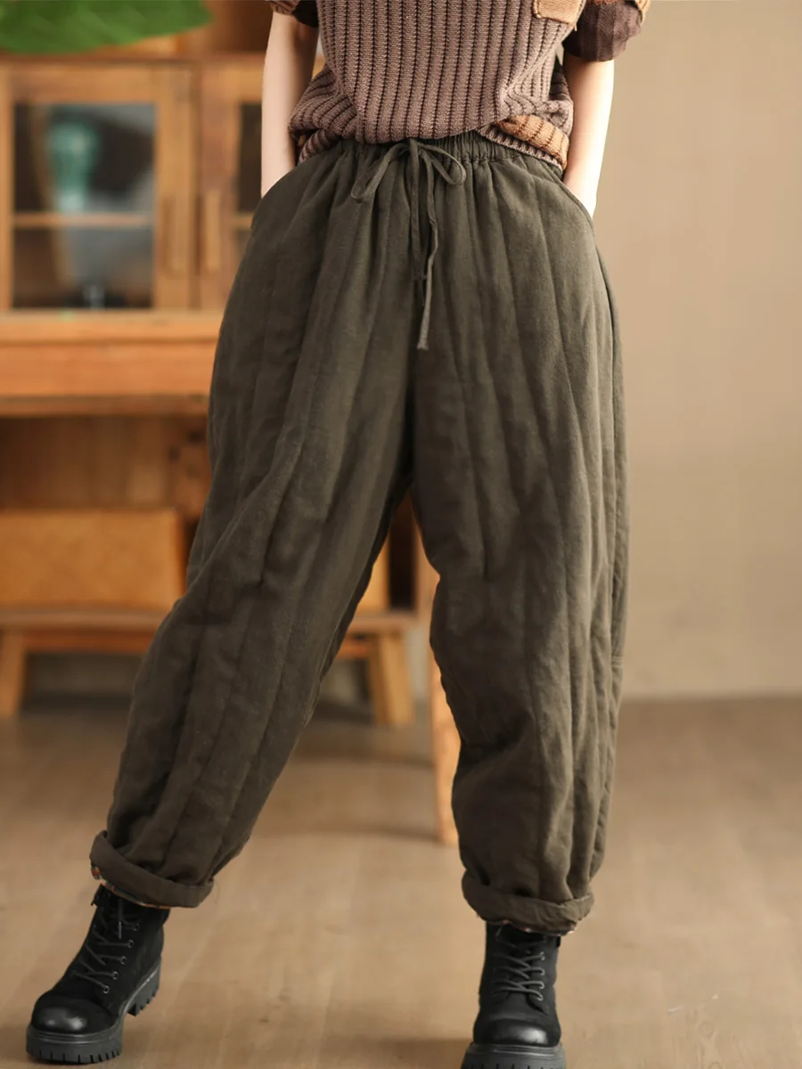 

Thiened Linen Cotton Pants Women's Winter Warm Trousers High Waist Cheered Inner Cotton Linen Trousers Faionable Straig...