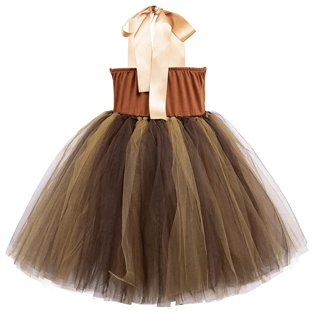 Brown Bear Tutu Dress for Baby Girls Halloween Carnival Costume Jungle Party Animal Dress Up Outfits Kids Fancy Perform Clothes