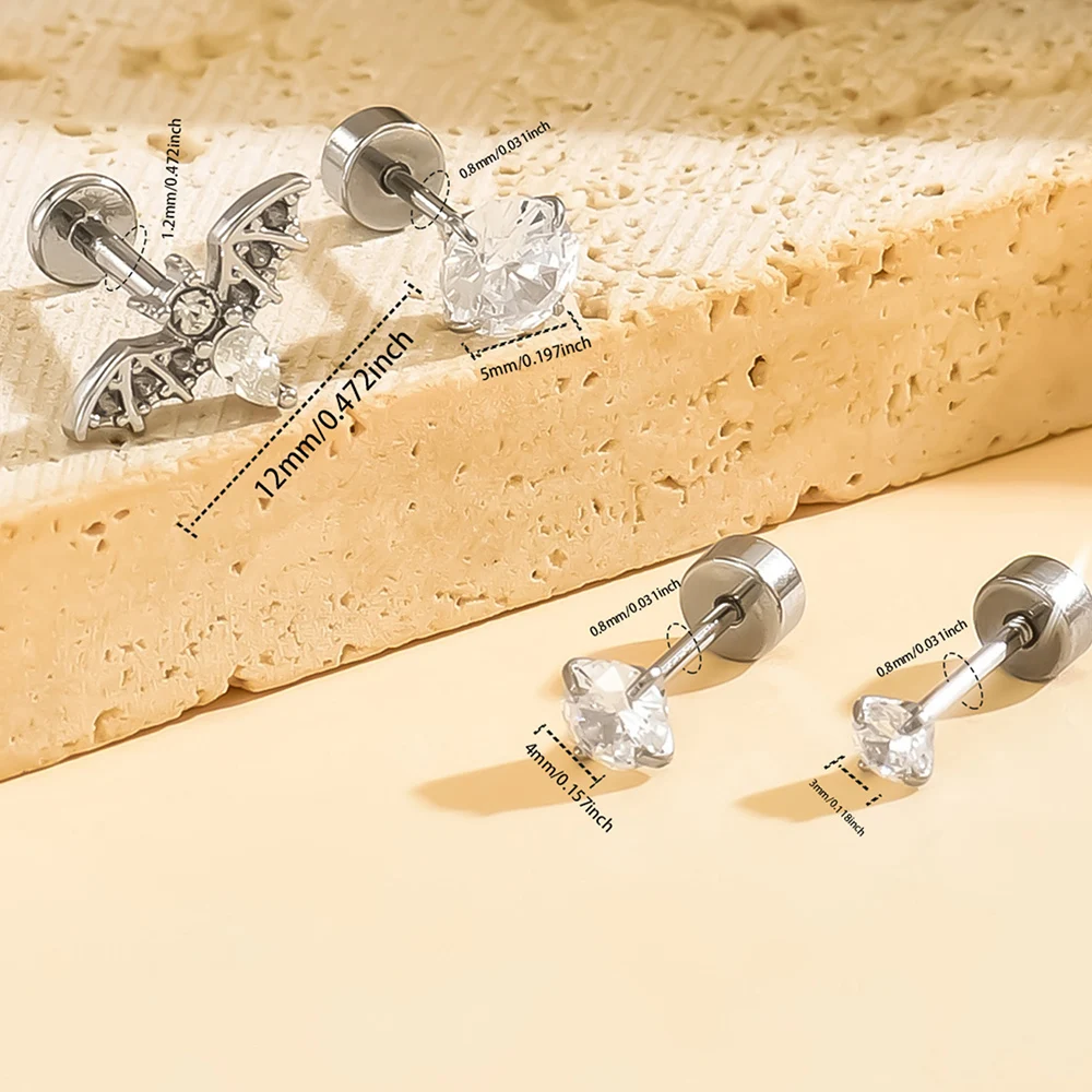 4pcs Delicate Mini Flower Piercing Studs, Stainless Steel CZ Cartilage Tragus Earrings, Women's Micro Piercing Body Jewelry Set