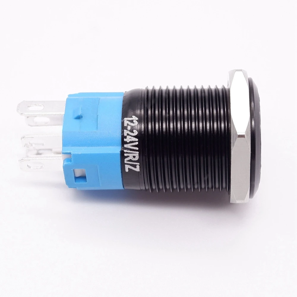 16mm Black Oxide Metal Power Push Button Switch Waterproof Custom Made Button Flat Head With LED Light Self-Reset Self-Lock 12V