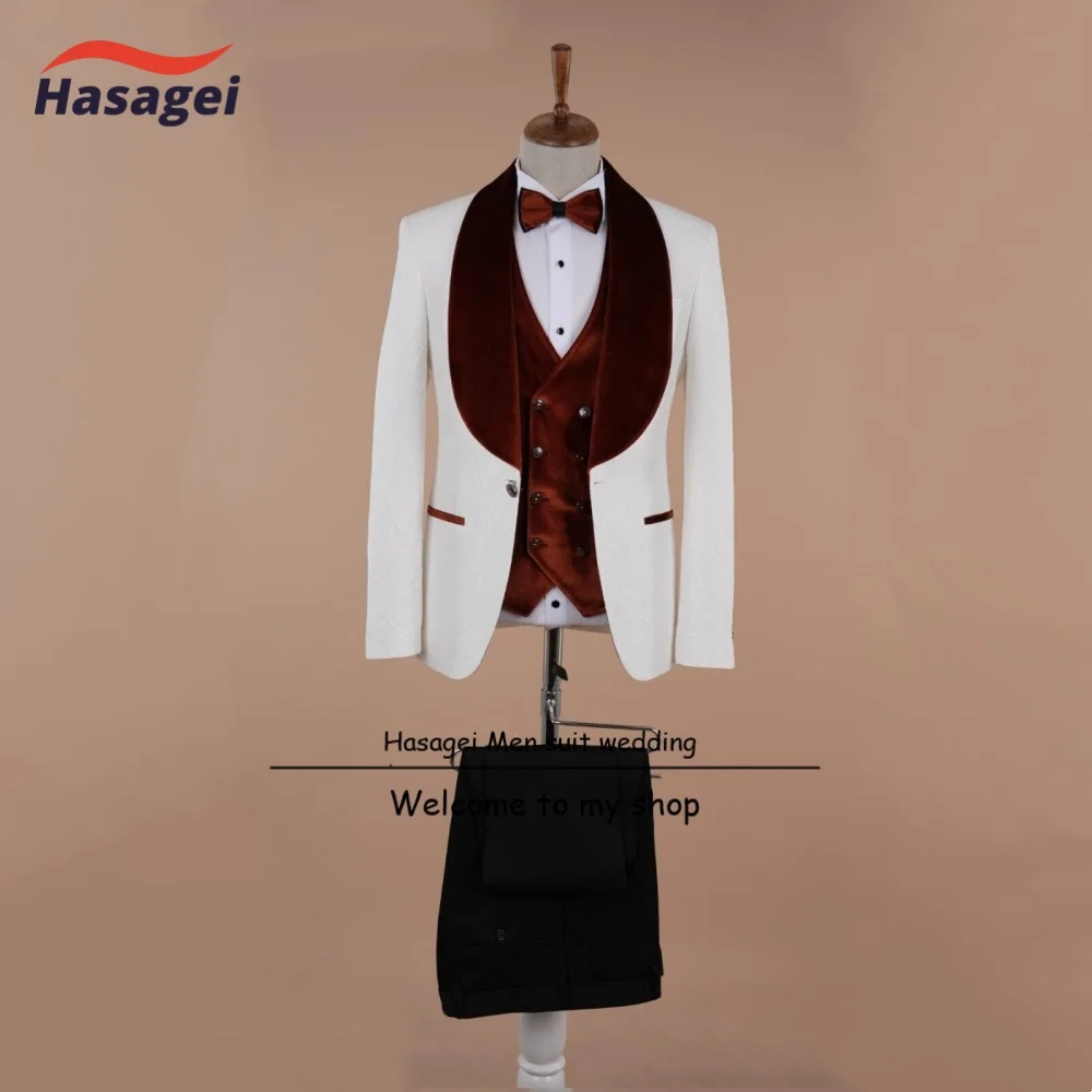 Men's 3 Pieces Suit Floral Jacket Double Breasted Velvet Vest Pants Set Formal Mens Suit for Wedding Prom Dinner Party