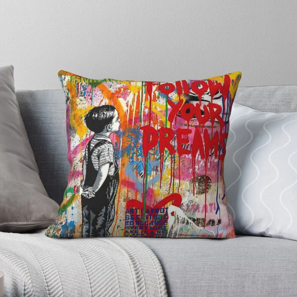 Mr. Brainwash Dream Big Dreams Square Pillowcase Polyester Linen Velvet Pattern Zip Decorative Pillow Case Car Cushion Cover