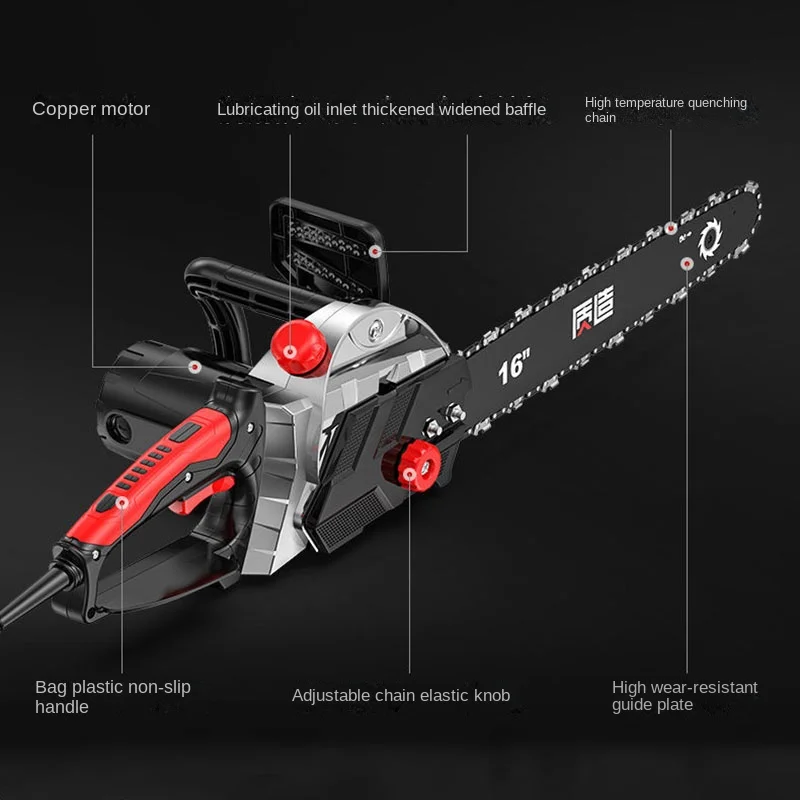 16 Inch 2400W High-Power Kettingzaag Houtkap Zag Huishoudelijke Elektrische Kettingzaag Handheld Kettingzaag Snijden Kettingzaag Elektrische Zaag