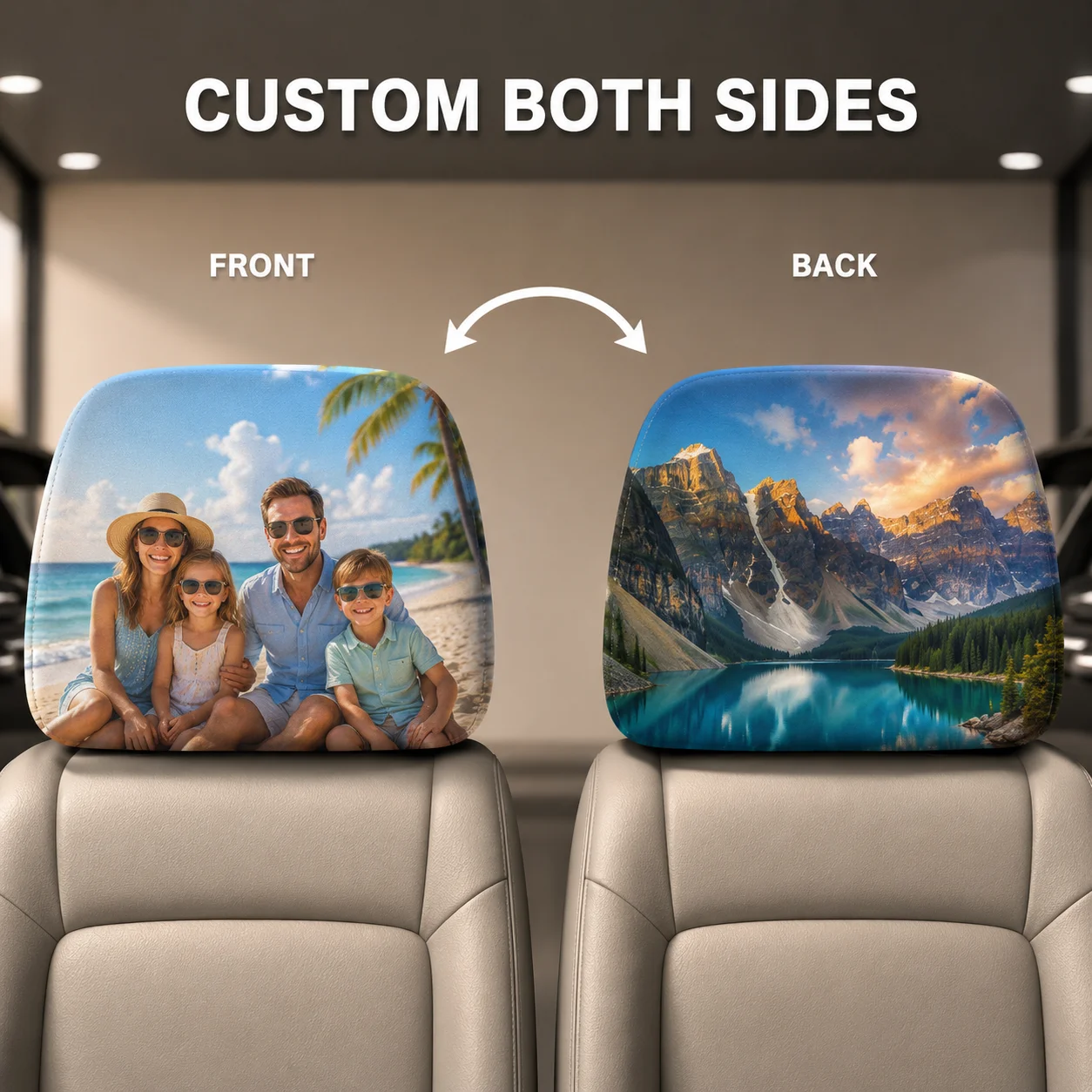 Custom Name Car Headrest Cover Personalized Print Auto Seat Head Rest Protector Elastic Fabric Universal Car Interior Decoration image 3