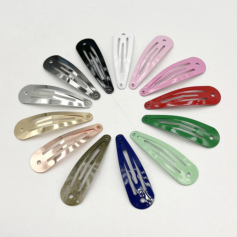 50PCS 5cm Tear Drop Hole Plain Metal Snap Clip for Women Girls Hairpins DIY Hairclips Lead free Nickle free