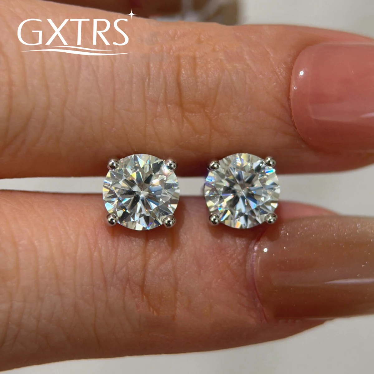 

GXTRS 0.1-5CT Round Moissanite S925 Silver Stud Earrings For Women Men Sparkling Lab Diamond Wedding Ear Studs Fine Jewelry Gift
