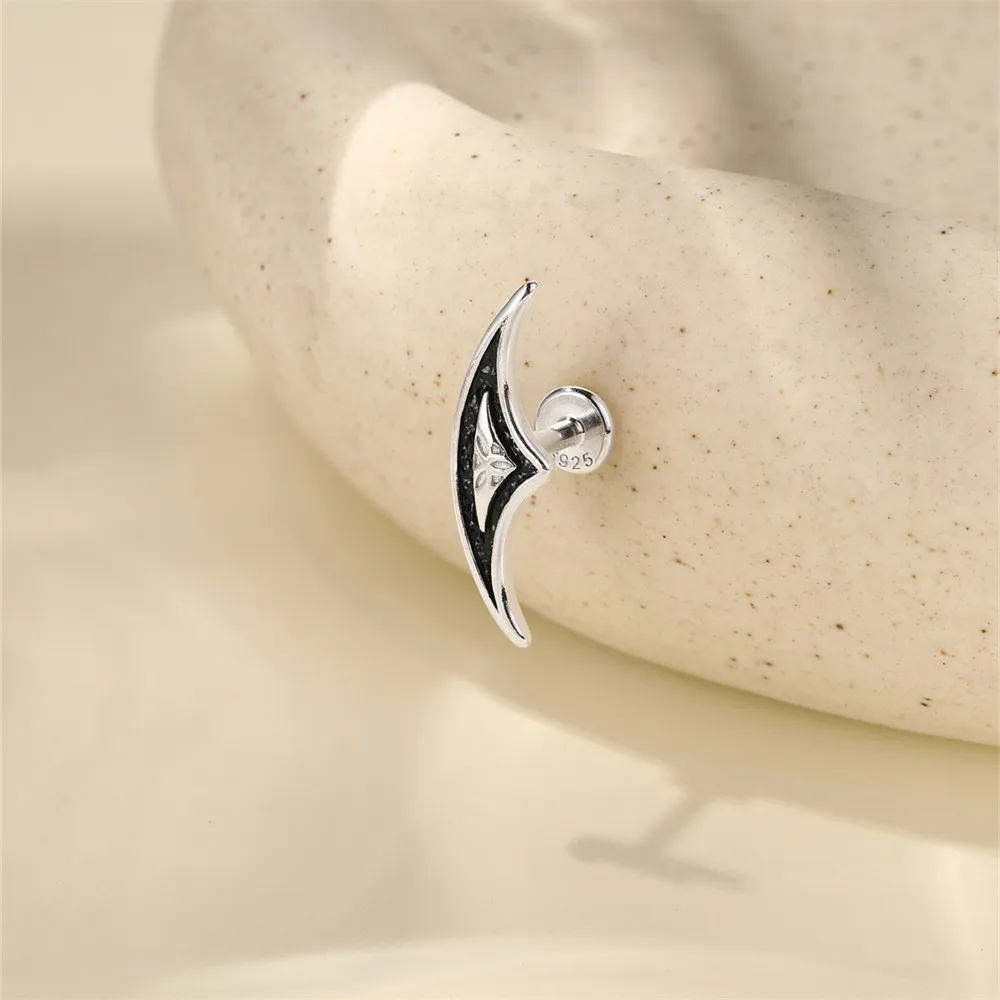 Aide S925 Sterling Silver Vintage Elf Ear Crawler Earring Gothic Vintage Crescent Cartilage Stud for Women Punk Piercing Jewelry view 3
