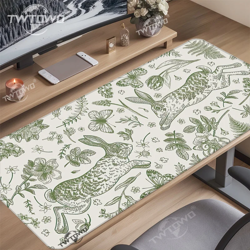 Mouse Pad Green Rabbit Flowers And Grass Gamer XL Home Computer Large Mousepad XXL MousePads Carpet Office Laptop Mouse Mats