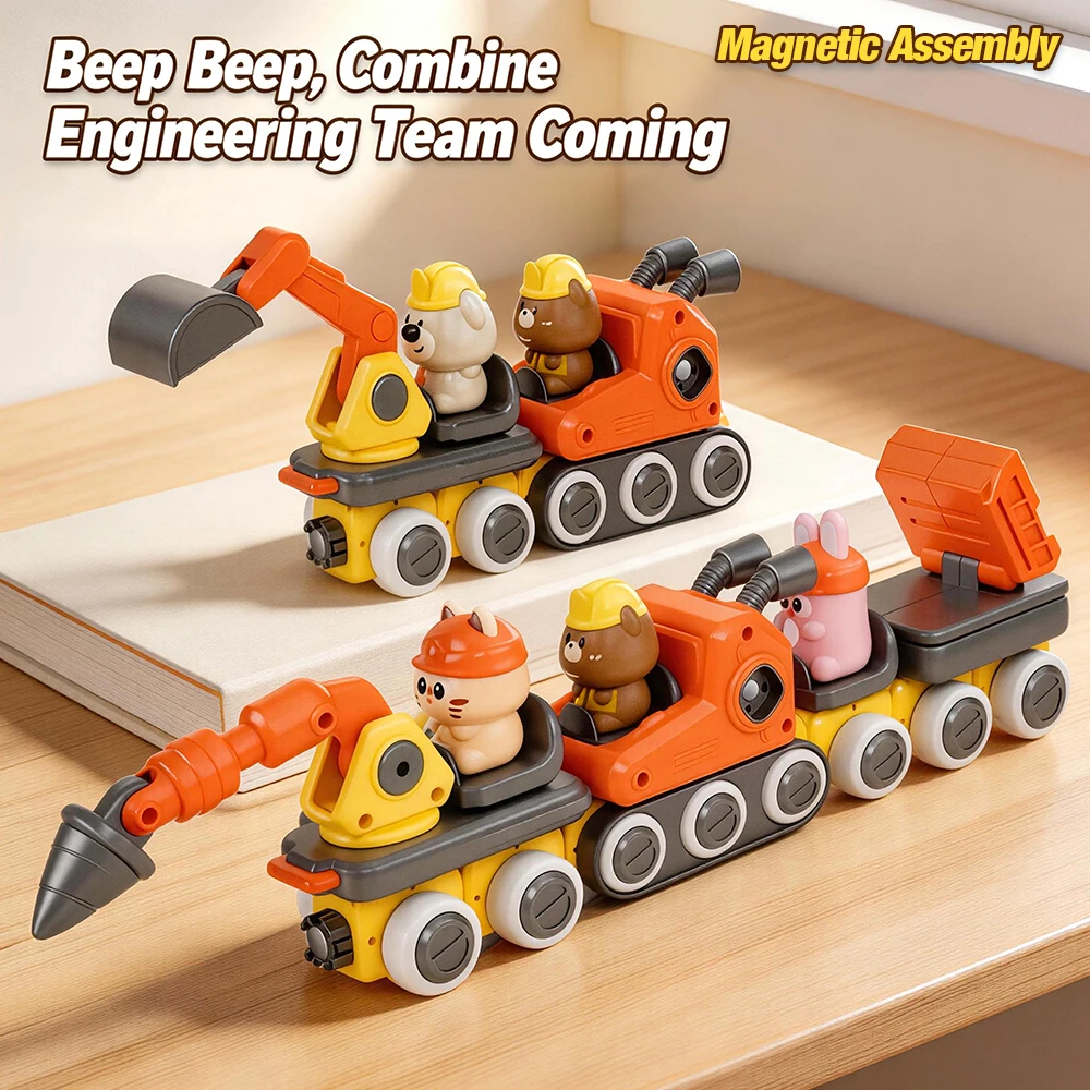 4 IN1 Deformation Robot Magnetic Engineering Excavator Truck Assembly Multi-Function Construction Machine Kids Toys Boy Gifts