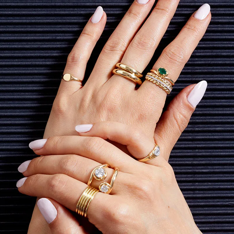 خاتم نسائي من الفضة الإسترليني S925 مطلي بالذهب والزركون بخيط دائري مجوهرات عصرية شعبية وإكسسوارات الحفلات #5