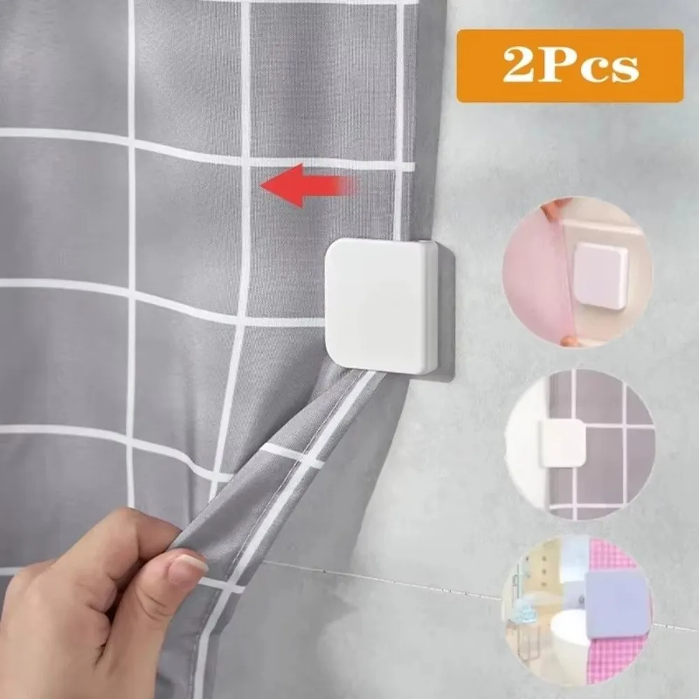 4Pcs New Transparent Shower Curtain Clips ABS Windproof Wind Fixed Hook Splash Self Adhesive Curtain Holders Bathroom view 5