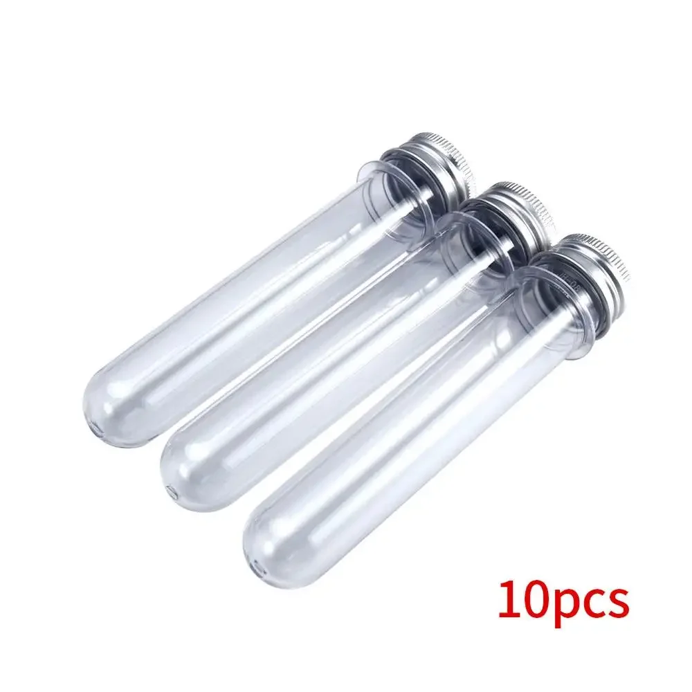 10Pcs 40ML Excellent Plastic Transparent Test Tubes With Aluminum Cap Bottles School Supplies Lab Equipments