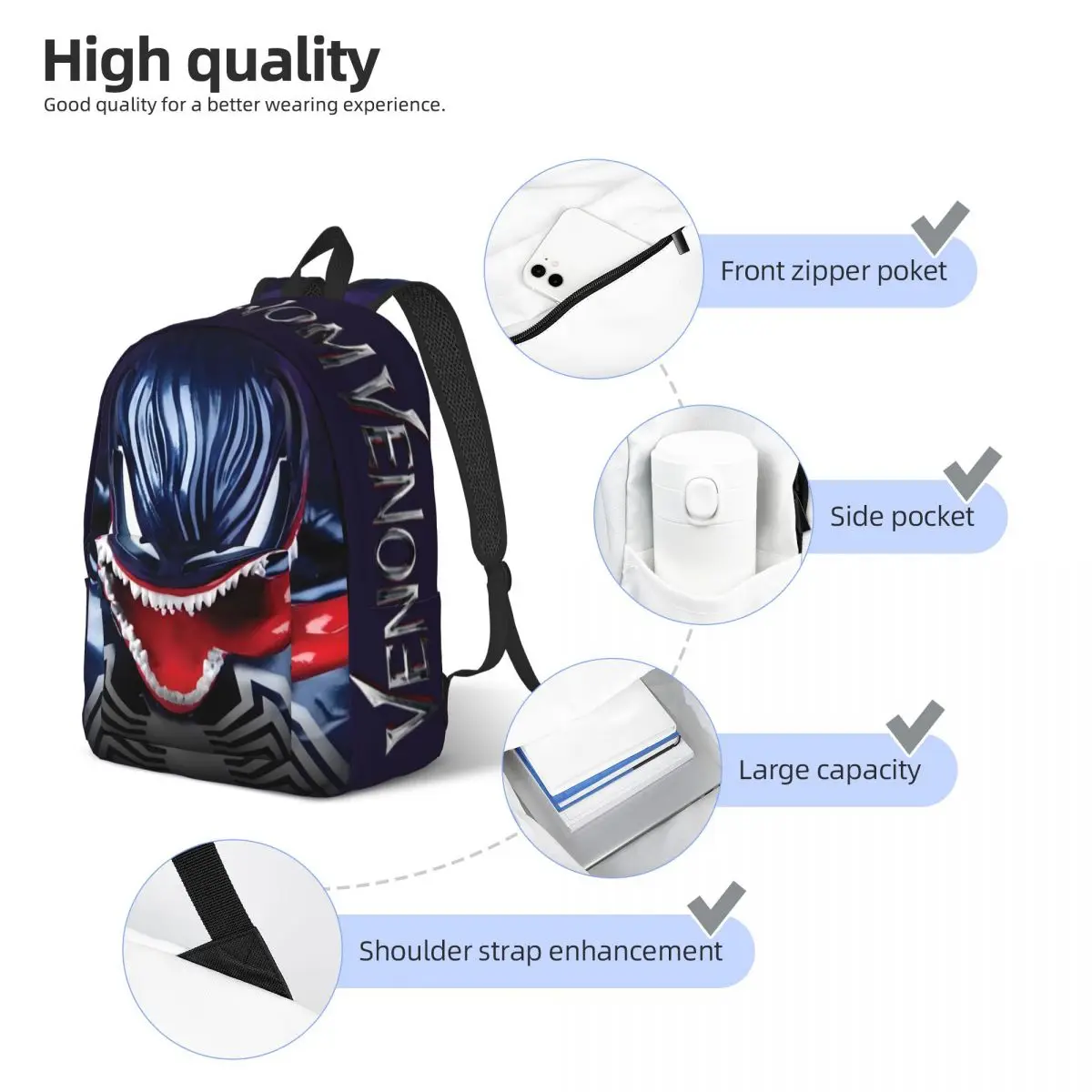 Venom Schoolbag Marvel Spider Man Venom Children Versatile Hiking For Gifts Zipper Closure Laptop Bag