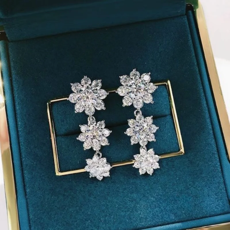 2026 Newly-designed Flowers Shaped Dangle Earrings for Women Brilliant Crystal CZ Stone Statement  Girls Jewelry Gift