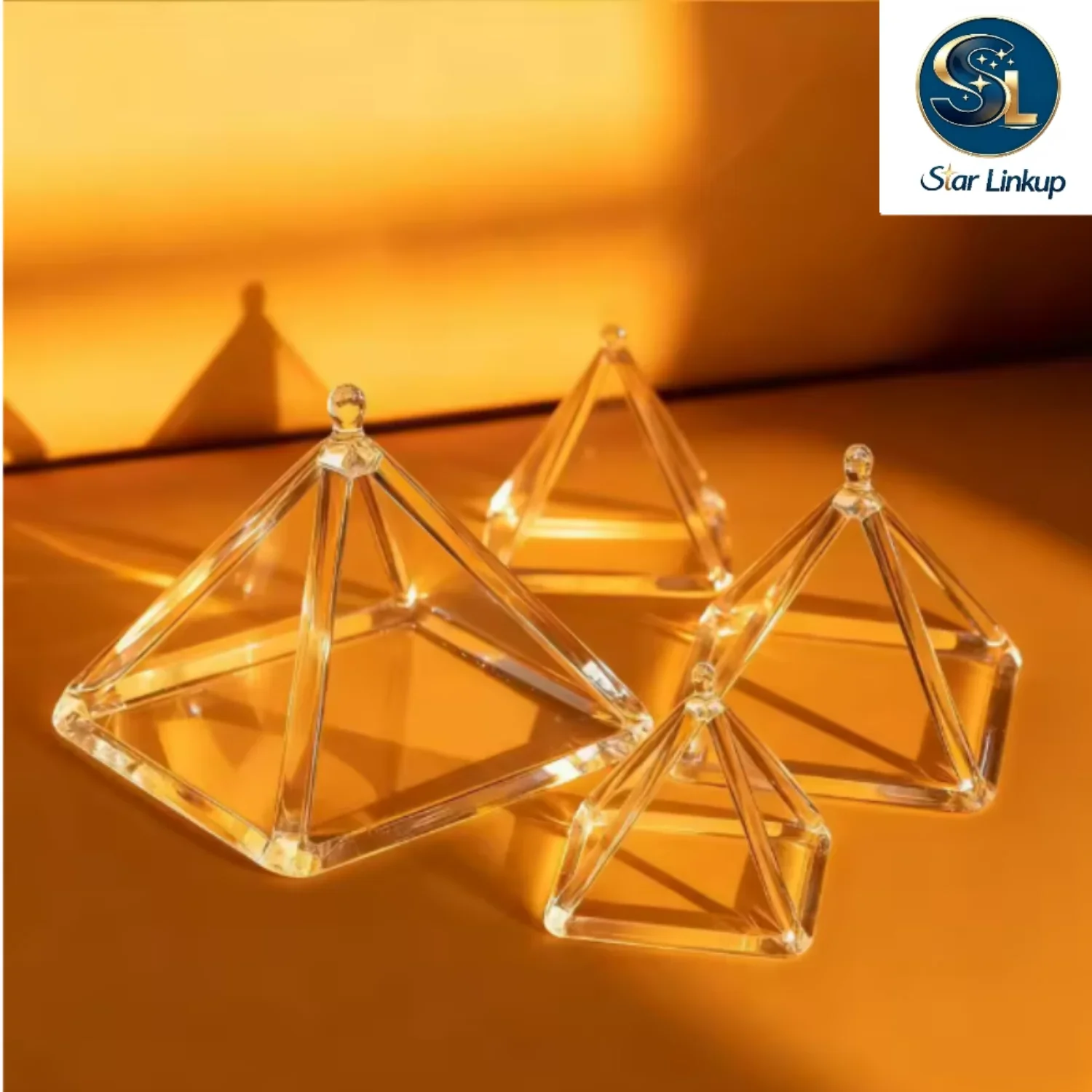 STAR LINKUP  3-10inch Clear Crystal Singing Pyramid Sound Energy Healing Instruments Quartz Triangular Tower Yoga Meditation