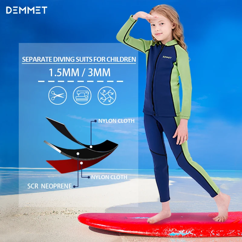 Kids Neoprene Diving Surfing Suit Split Long Sleeve Wetsuit Girls Thick Swimsuit Boys Rash Guards Swimwear Keep Warm Clothes