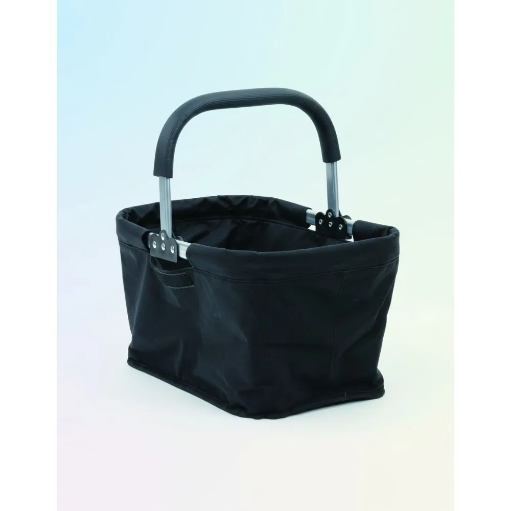 

Collapsible Market Basket with Aluminum Frame, Large Zip Pocket, 17x11x18 Inch, Black - Ideal for Groceries & Picnics