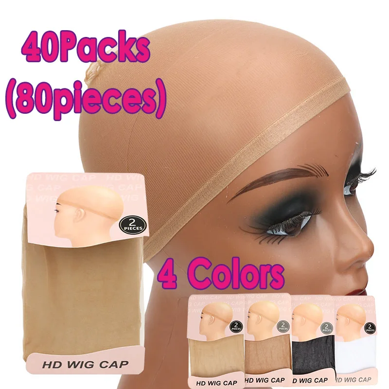 HD Wig Cap Wholesale 40Packs Ultra Thin Invisible HD Wig Caps For Lace Front Wigs - Sheer Nylon Stocking Cap Bulk Sale For Women