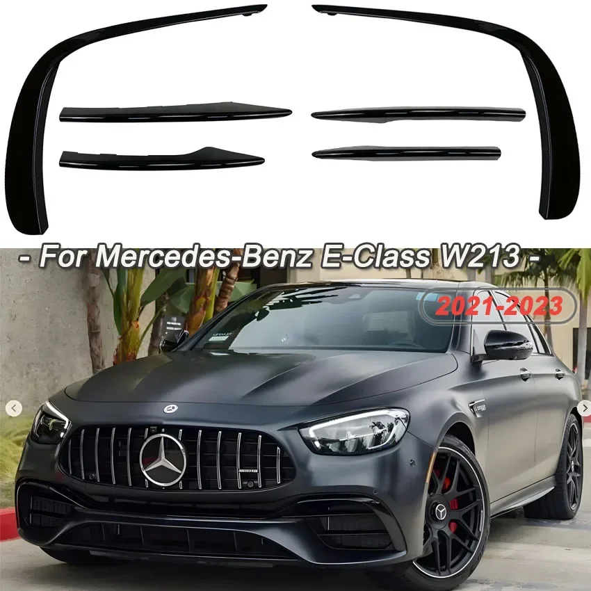 

Car Front Bumper Lip Splitter Spoiler Fog Light Trim Tuning For Mercedes-Benz E-Class W213 E260 E300 E53 AMG 2021-2023 ABS Black