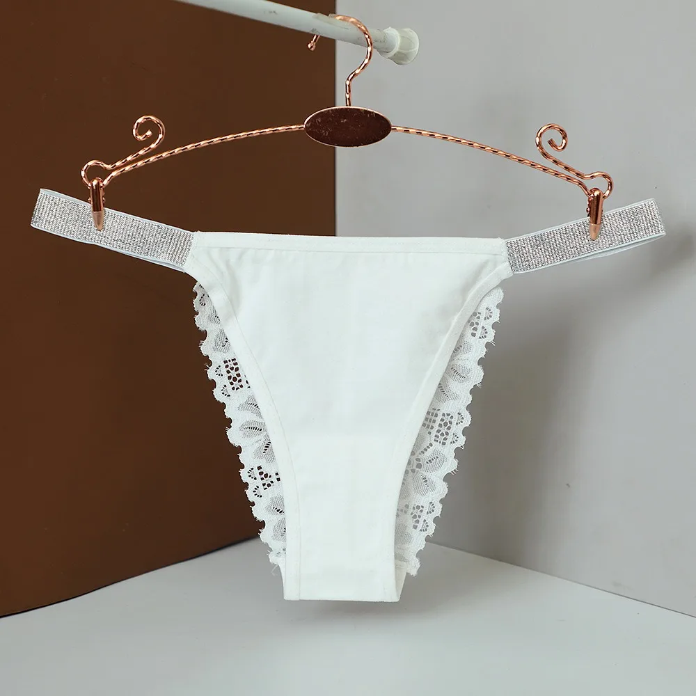 Culotte taille basse en dentelle transparente pour femme, string en biscuits, sous-vêtement féminin, slip en maille, entrejambe en coton, cristal, fleur, mode fille