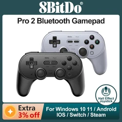 8Bitdo Pro 2 Bluetooth Gamepad Upgraded with Hall Effect Joysticks Gaming Controller for Nintendo Switch PC Windows 10 11 iOS